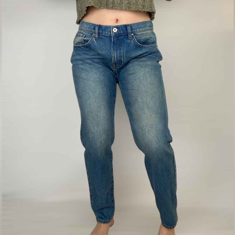 SENE True Mom Jean in Indigo‎ Dune Mid Rise Tapered Denim Jeans Cotton Size